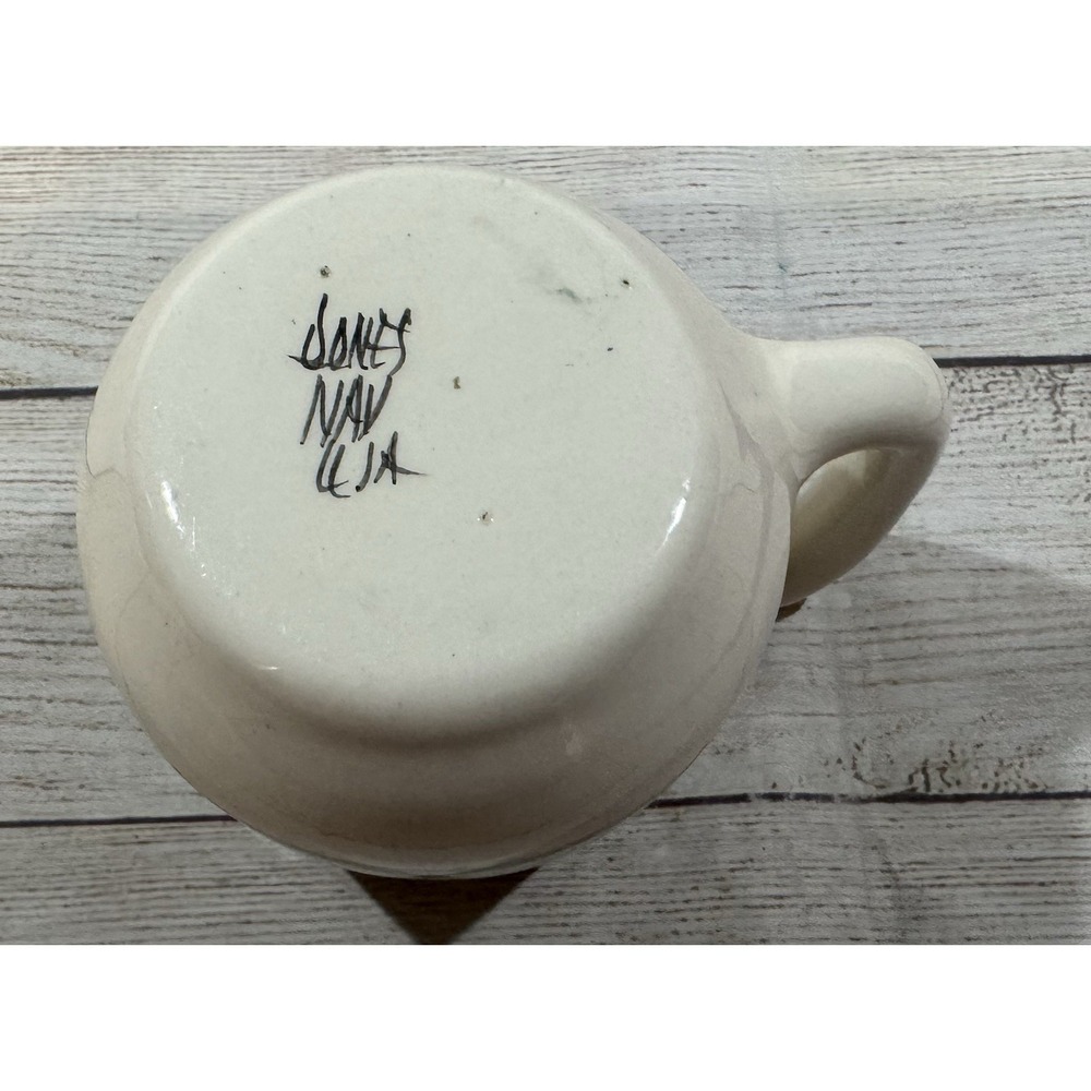 Vintage Native American Teal Coffee Cup Carved Pottery Signed by Artist 15 oz - Picture 3 of 5